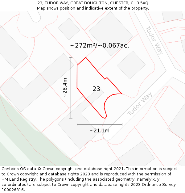 23, TUDOR WAY, GREAT BOUGHTON, CHESTER, CH3 5XQ: Plot and title map