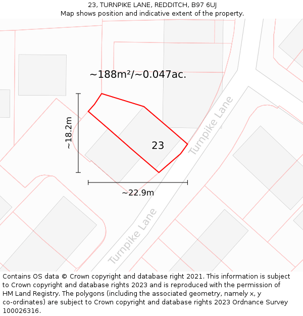 23, TURNPIKE LANE, REDDITCH, B97 6UJ: Plot and title map