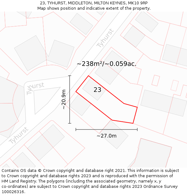 23, TYHURST, MIDDLETON, MILTON KEYNES, MK10 9RP: Plot and title map