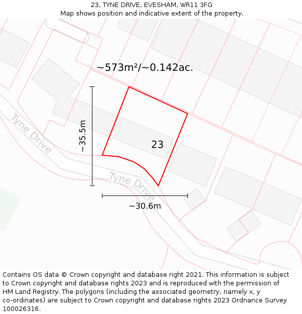 23, TYNE DRIVE, EVESHAM, WR11 3FG: Plot and title map