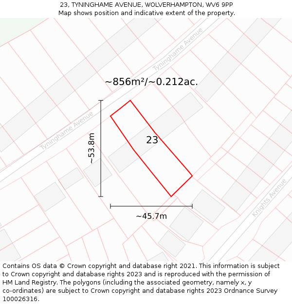 23, TYNINGHAME AVENUE, WOLVERHAMPTON, WV6 9PP: Plot and title map