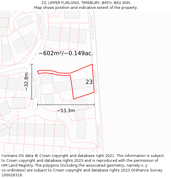 23, UPPER FURLONG, TIMSBURY, BATH, BA2 0NN: Plot and title map