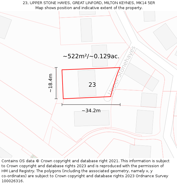 23, UPPER STONE HAYES, GREAT LINFORD, MILTON KEYNES, MK14 5ER: Plot and title map