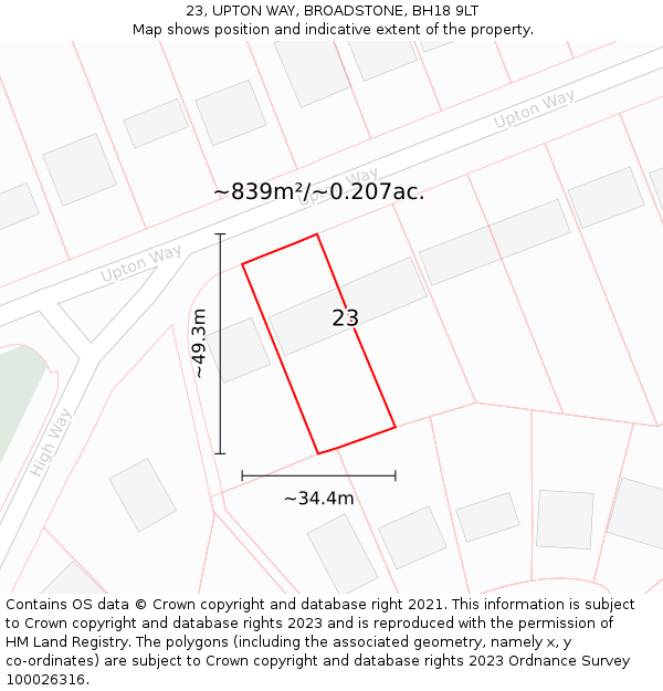 23, UPTON WAY, BROADSTONE, BH18 9LT: Plot and title map