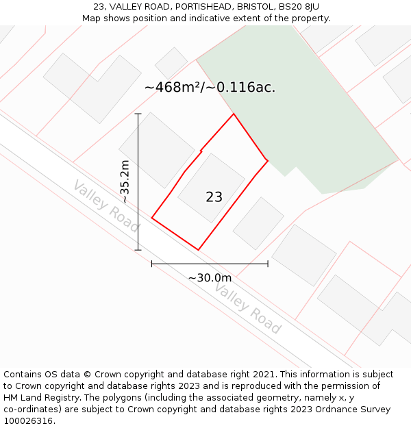 23, VALLEY ROAD, PORTISHEAD, BRISTOL, BS20 8JU: Plot and title map