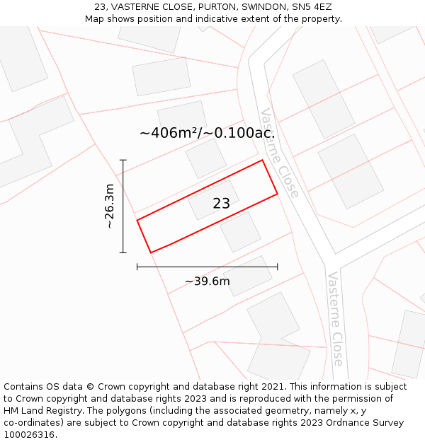 23, VASTERNE CLOSE, PURTON, SWINDON, SN5 4EZ: Plot and title map