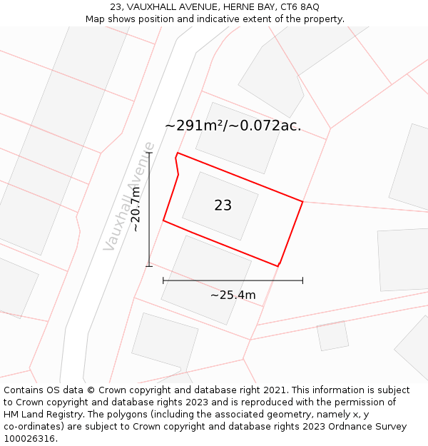 23, VAUXHALL AVENUE, HERNE BAY, CT6 8AQ: Plot and title map