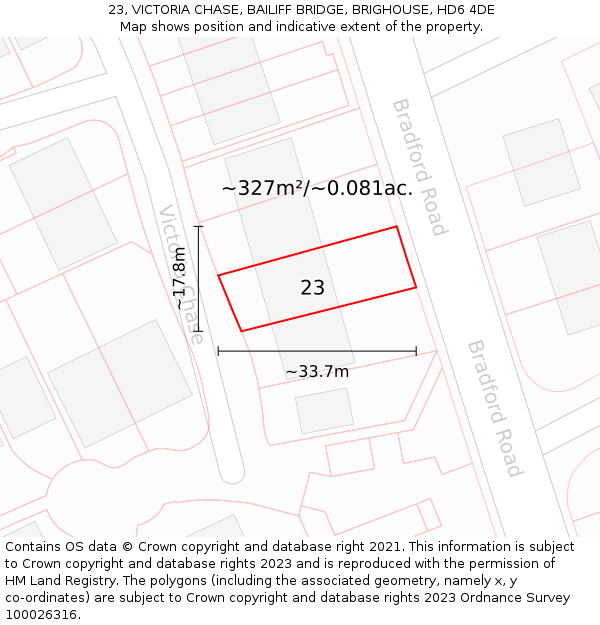 23, VICTORIA CHASE, BAILIFF BRIDGE, BRIGHOUSE, HD6 4DE: Plot and title map