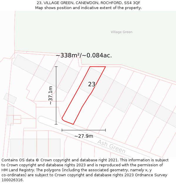 23, VILLAGE GREEN, CANEWDON, ROCHFORD, SS4 3QF: Plot and title map