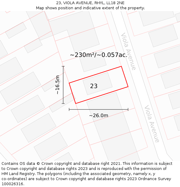 23, VIOLA AVENUE, RHYL, LL18 2NE: Plot and title map