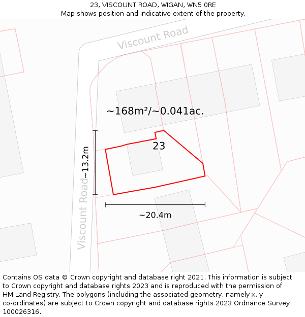 23, VISCOUNT ROAD, WIGAN, WN5 0RE: Plot and title map