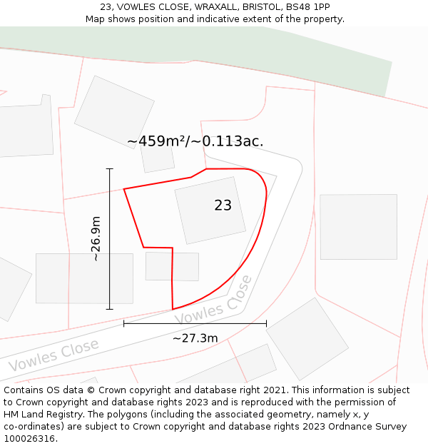 23, VOWLES CLOSE, WRAXALL, BRISTOL, BS48 1PP: Plot and title map