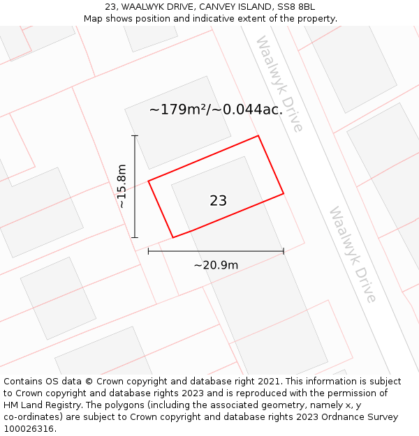 23, WAALWYK DRIVE, CANVEY ISLAND, SS8 8BL: Plot and title map