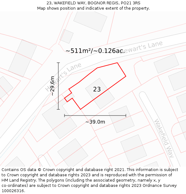 23, WAKEFIELD WAY, BOGNOR REGIS, PO21 3RS: Plot and title map