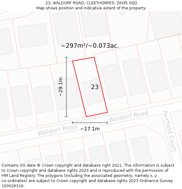 23, WALDORF ROAD, CLEETHORPES, DN35 0QD: Plot and title map