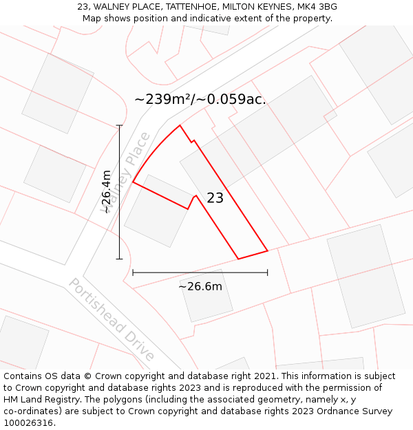 23, WALNEY PLACE, TATTENHOE, MILTON KEYNES, MK4 3BG: Plot and title map