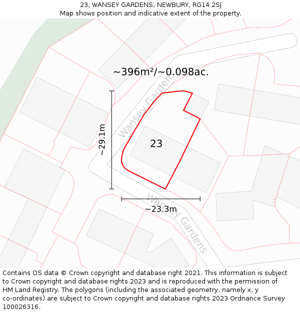 23, WANSEY GARDENS, NEWBURY, RG14 2SJ: Plot and title map