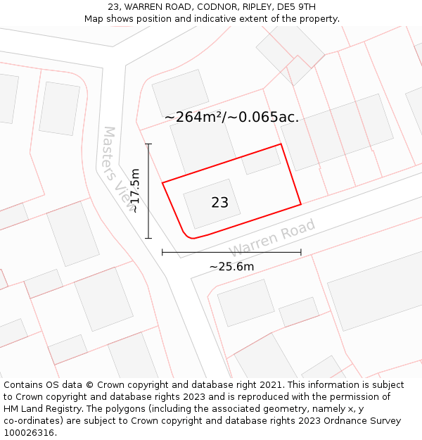 23, WARREN ROAD, CODNOR, RIPLEY, DE5 9TH: Plot and title map