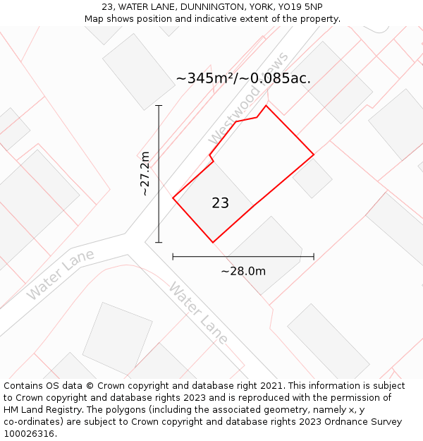 23, WATER LANE, DUNNINGTON, YORK, YO19 5NP: Plot and title map
