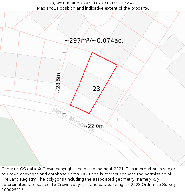 23, WATER MEADOWS, BLACKBURN, BB2 4UJ: Plot and title map