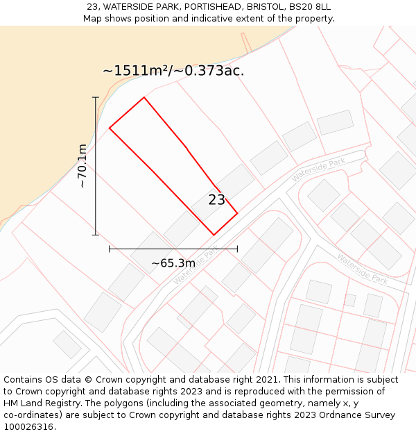 23, WATERSIDE PARK, PORTISHEAD, BRISTOL, BS20 8LL: Plot and title map