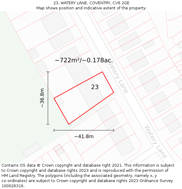 23, WATERY LANE, COVENTRY, CV6 2GE: Plot and title map