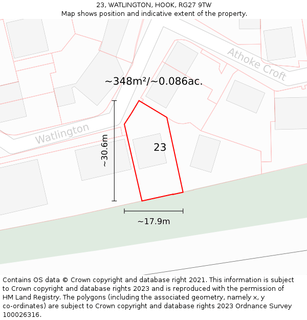 23, WATLINGTON, HOOK, RG27 9TW: Plot and title map