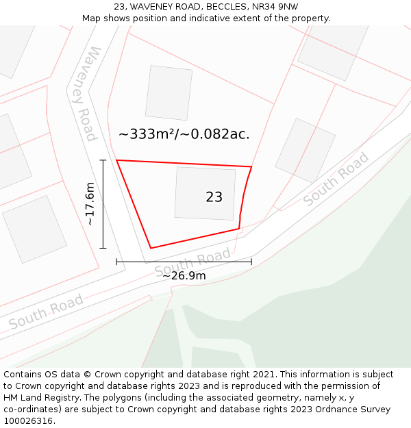 23, WAVENEY ROAD, BECCLES, NR34 9NW: Plot and title map