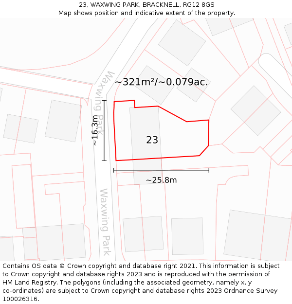 23, WAXWING PARK, BRACKNELL, RG12 8GS: Plot and title map