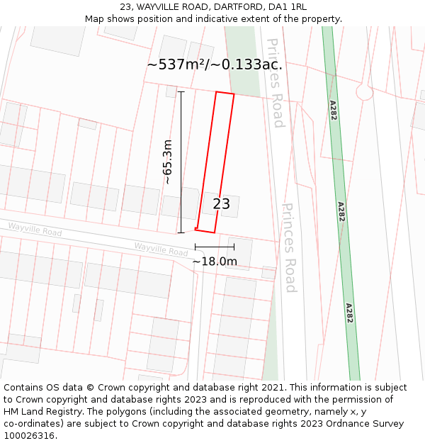 23, WAYVILLE ROAD, DARTFORD, DA1 1RL: Plot and title map