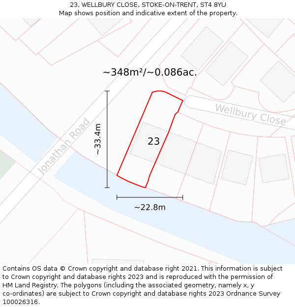 23, WELLBURY CLOSE, STOKE-ON-TRENT, ST4 8YU: Plot and title map