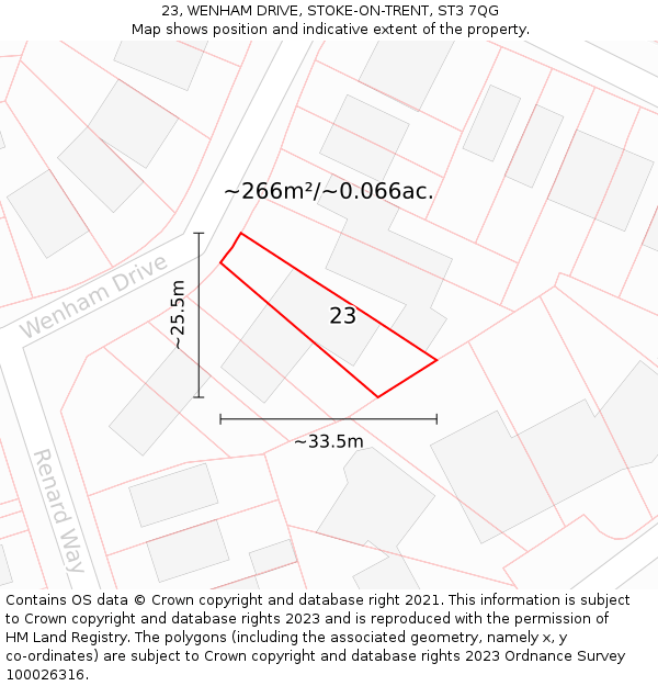 23, WENHAM DRIVE, STOKE-ON-TRENT, ST3 7QG: Plot and title map