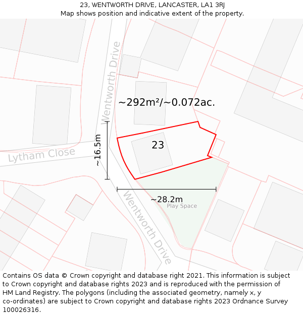 23, WENTWORTH DRIVE, LANCASTER, LA1 3RJ: Plot and title map