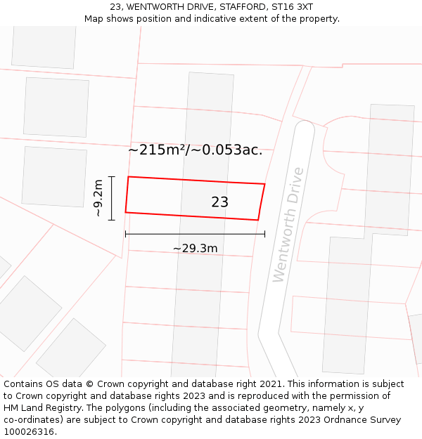 23, WENTWORTH DRIVE, STAFFORD, ST16 3XT: Plot and title map