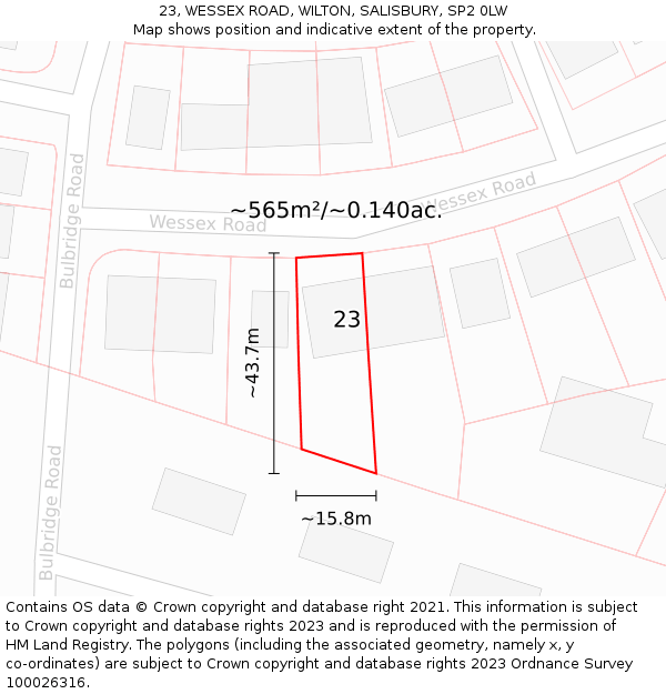 23, WESSEX ROAD, WILTON, SALISBURY, SP2 0LW: Plot and title map