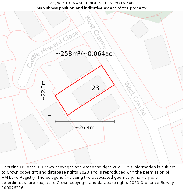 23, WEST CRAYKE, BRIDLINGTON, YO16 6XR: Plot and title map