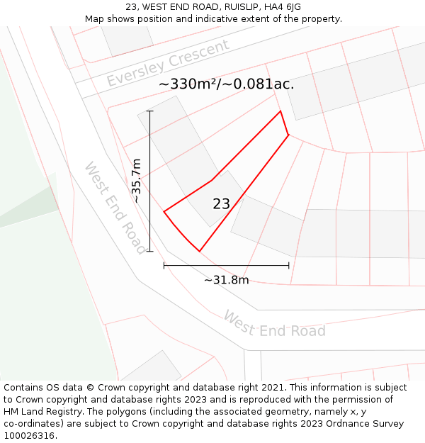 23, WEST END ROAD, RUISLIP, HA4 6JG: Plot and title map