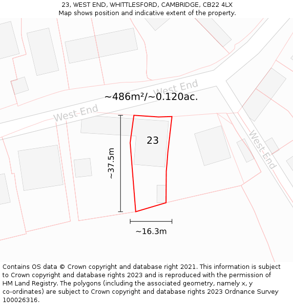 23, WEST END, WHITTLESFORD, CAMBRIDGE, CB22 4LX: Plot and title map