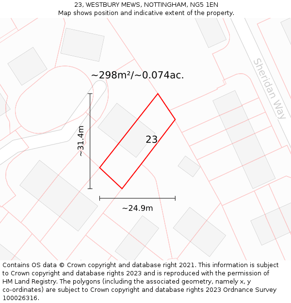 23, WESTBURY MEWS, NOTTINGHAM, NG5 1EN: Plot and title map