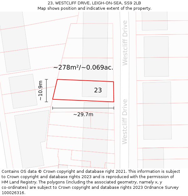 23, WESTCLIFF DRIVE, LEIGH-ON-SEA, SS9 2LB: Plot and title map