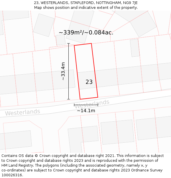 23, WESTERLANDS, STAPLEFORD, NOTTINGHAM, NG9 7JE: Plot and title map