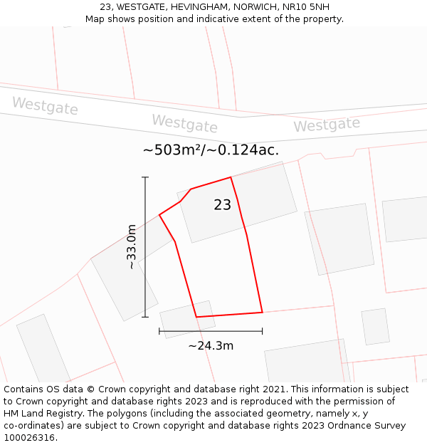 23, WESTGATE, HEVINGHAM, NORWICH, NR10 5NH: Plot and title map