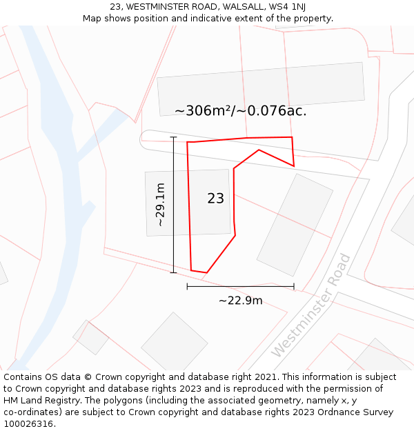 23, WESTMINSTER ROAD, WALSALL, WS4 1NJ: Plot and title map