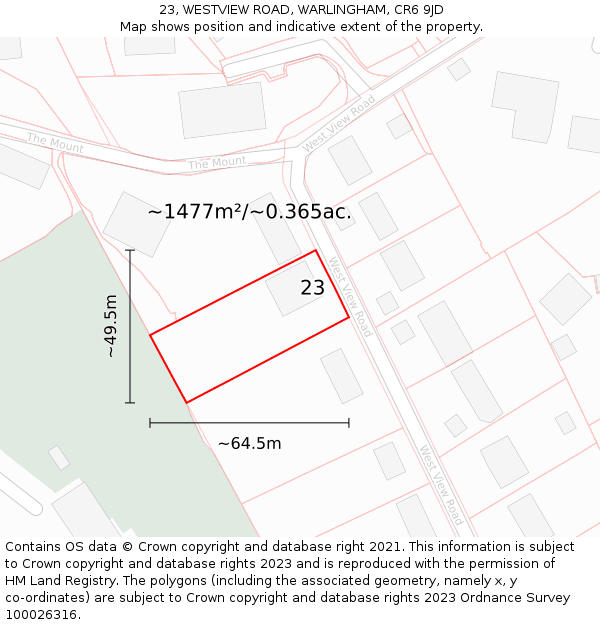 23, WESTVIEW ROAD, WARLINGHAM, CR6 9JD: Plot and title map