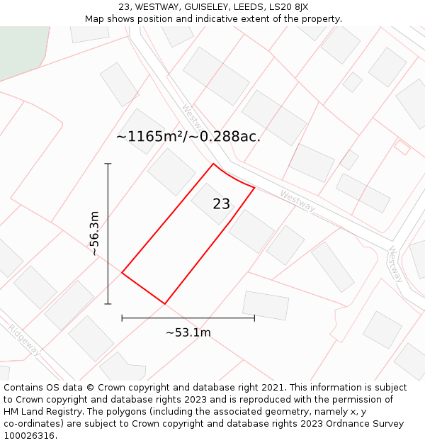 23, WESTWAY, GUISELEY, LEEDS, LS20 8JX: Plot and title map