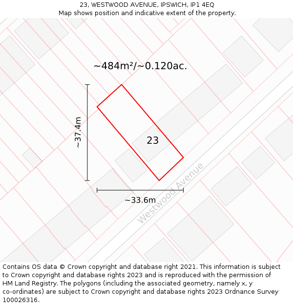 23, WESTWOOD AVENUE, IPSWICH, IP1 4EQ: Plot and title map