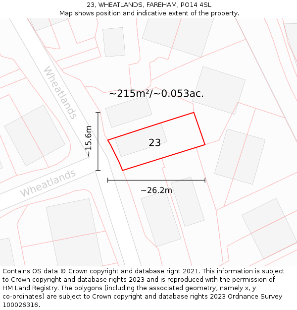 23, WHEATLANDS, FAREHAM, PO14 4SL: Plot and title map