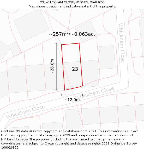 23, WHICKHAM CLOSE, WIDNES, WA8 9ZQ: Plot and title map