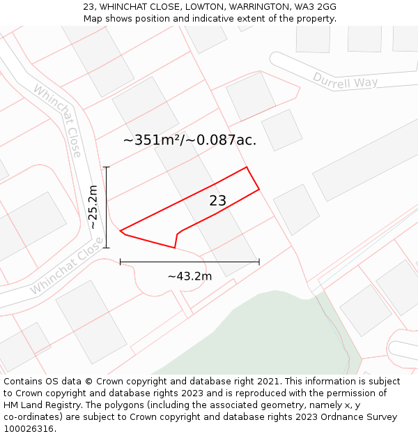 23, WHINCHAT CLOSE, LOWTON, WARRINGTON, WA3 2GG: Plot and title map