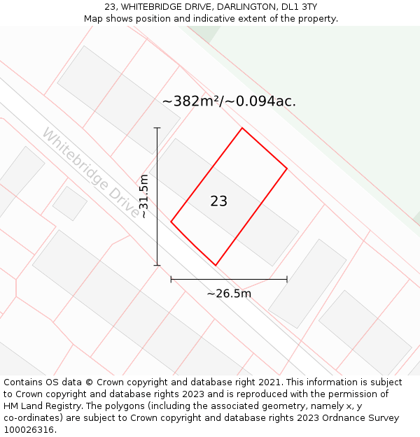 23, WHITEBRIDGE DRIVE, DARLINGTON, DL1 3TY: Plot and title map